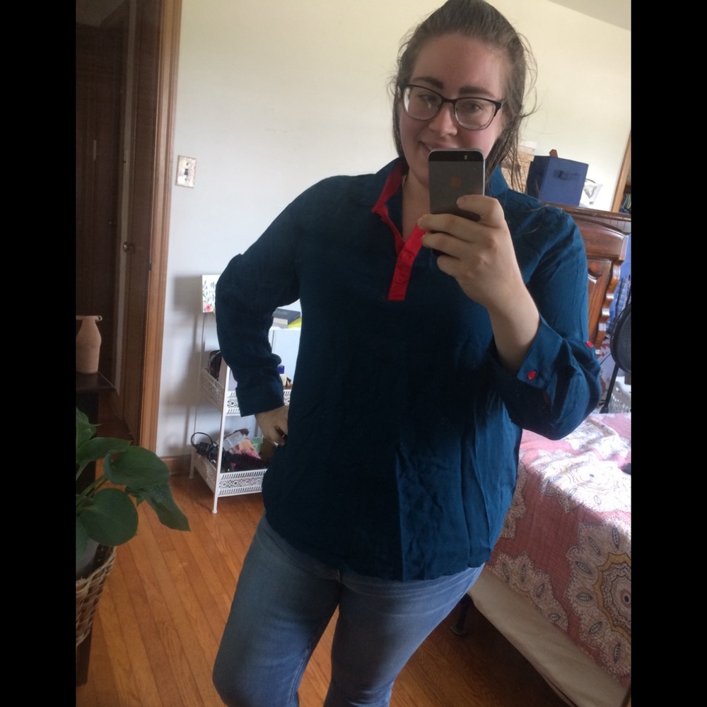 Blue and Red Collared Plus Size Shirt